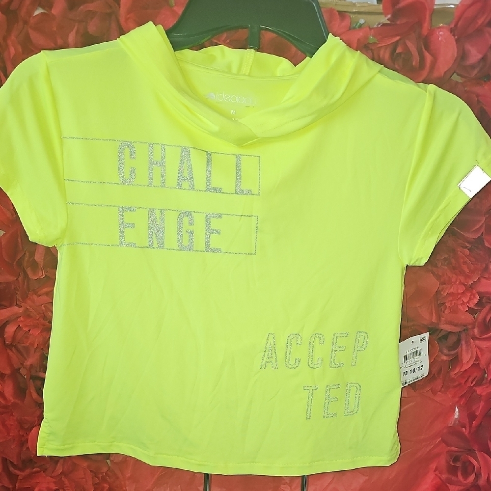 Ideology NWT Girls Challenge Accepted Kids Shirt - Yellow Neon Size M 10/12
